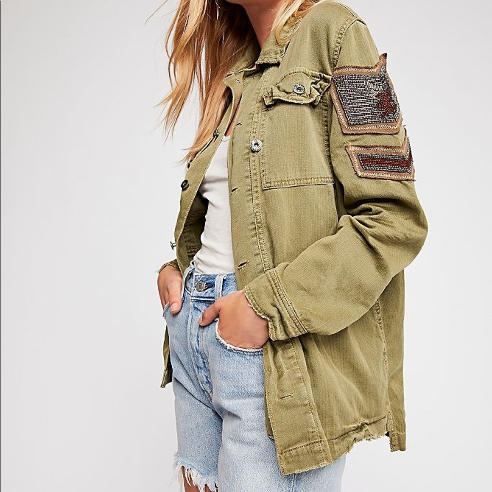 Free People Embellished Military Shirt XS